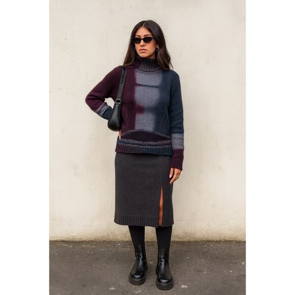 Lafayette 148 Wool Cashmere Turtleneck Knit Sweater Medium Tie Dye Purple - Picture 1 of 7